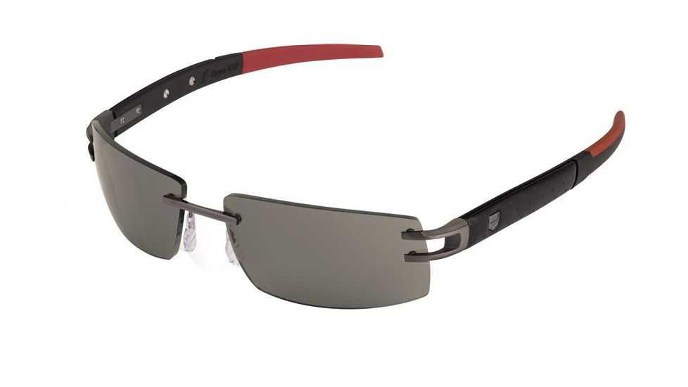 Tag Heuer 0401 Progressive Prescription Sunglasses, Anthracite Frame - Black/Red/Calfskin Carbon Temples Frame, Outdoor Grey w/ Flash Mirror Lens-0401-120PR