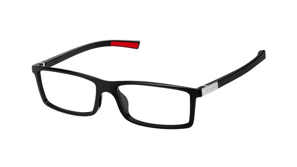 Tag Heuer 0512 Bifocal Prescription Eyeglasses, Shiny Black Frame - Shiny Black/Red Temples Frame, Clear Lens-0512-002BI