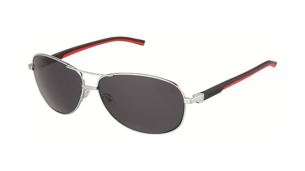 Tag Heuer 0884 Progressive Prescription Sunglasses, Palladium Frame - Black/Red Temples Frame, Outdoor Grey Lens-0884-102PR