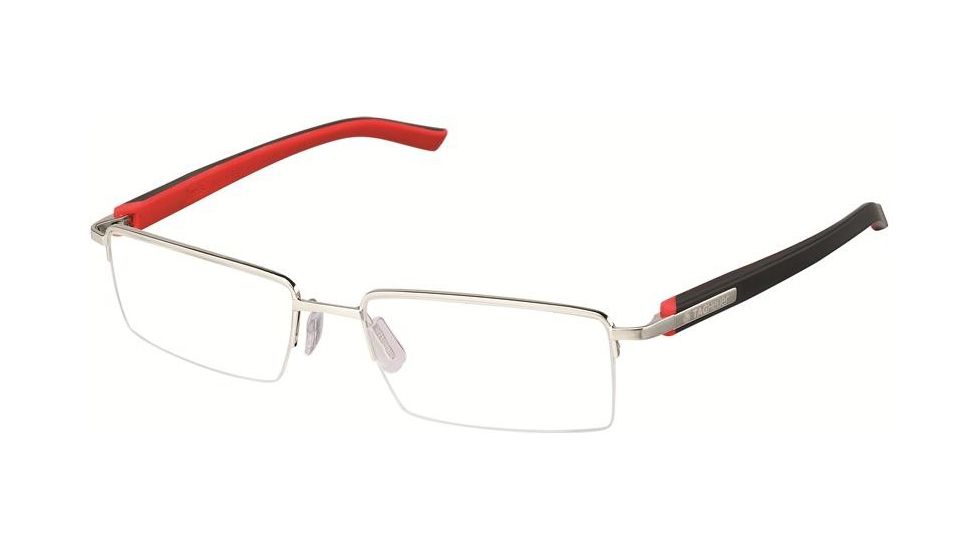 Tag Heuer 8207 Single Vision Prescription Eyeglasses, Brushed Palladium Frame - Black/Red Temples Frame, Clear Lens-8207-002SV