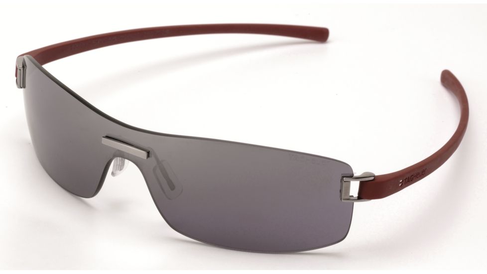 Tag Heuer Club Sunglasses, Brushed Ruthenium Frame/Dark Red Temples, Grey Outdoor Lens 7509-106