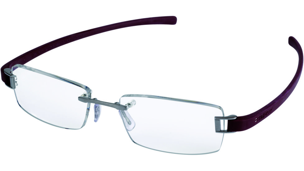 Tag Heuer Track Eyeglasses, Ruthenium Frame/Burgundy Temples, Clear Lens 7104-018