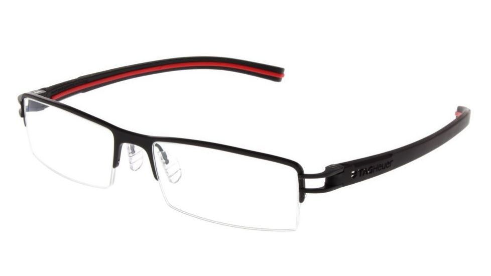 Tag Heuer Track S Eyeglasses, Black Frame/Black Red Temples, Clear Lens 7623-006