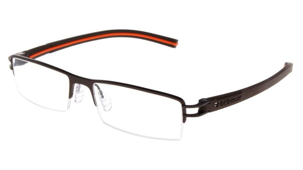 Tag Heuer Track S Eyeglasses, Chocolate Frame/Havana Orange Temples, Clear Lens 7623-009
