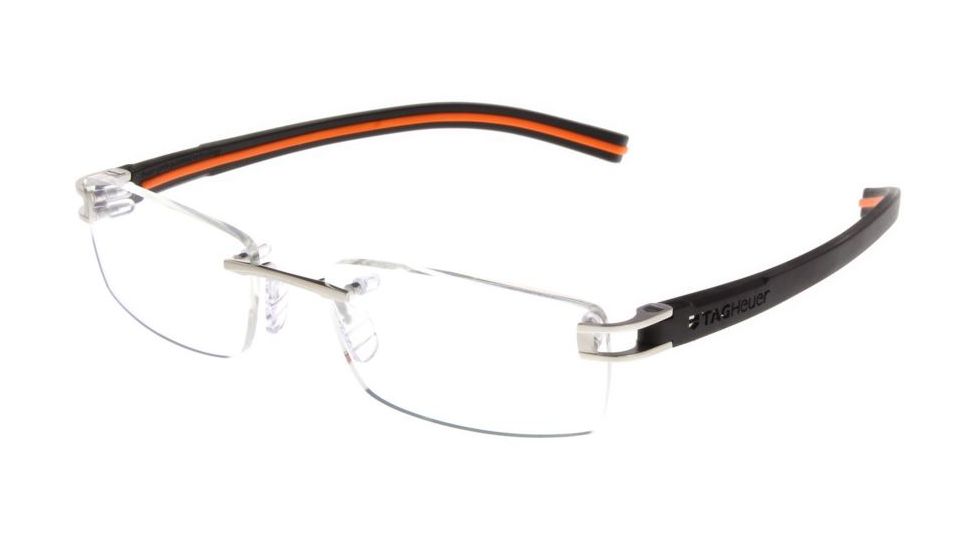 Tag Heuer Track S Eyeglasses, Pure Frame/Black Orange Temples, Clear Lens 7643-004