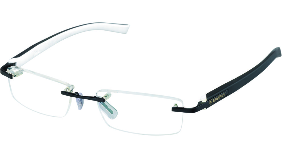 Tag Heuer Trends Rubber Eyeglasses, Matte Black Frame/White Black Temples, Clear Lens 8107-007