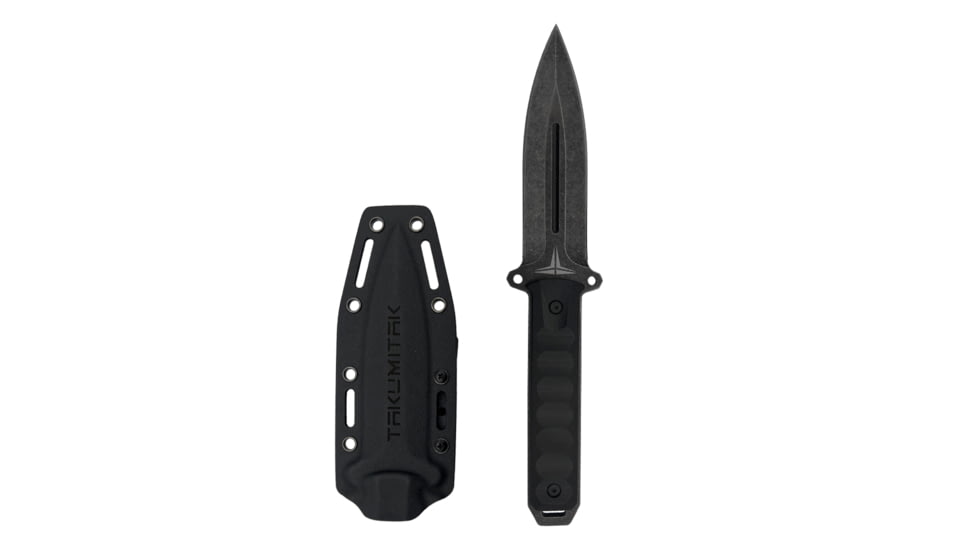 Takumitak Hitter Fixed Blade Knife, 5.5in, D2, Spear Point, G10 Handle, Black Stonewash, TKF214SW