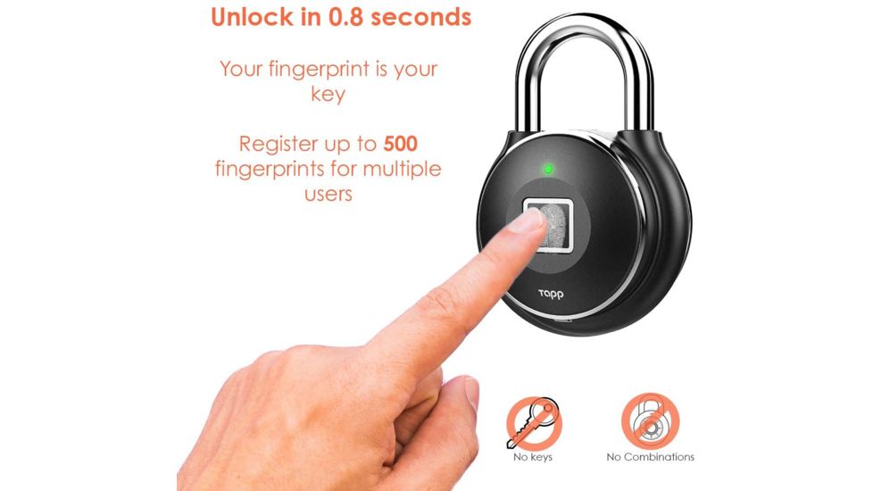 Tapplock One Plus Smart Fingerprint Padlock, Midnight Black, 1000002