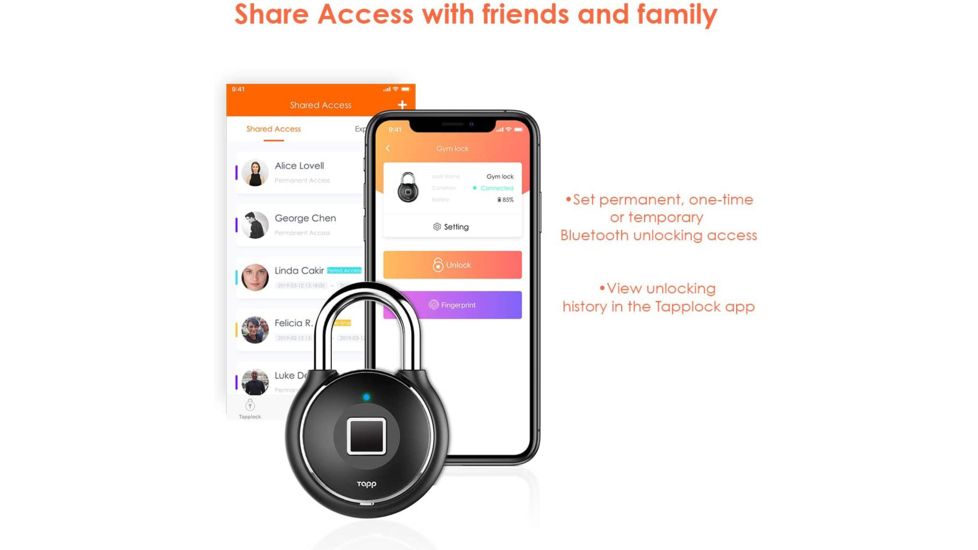 Tapplock One Plus Smart Fingerprint Padlock, Midnight Black, 1000002