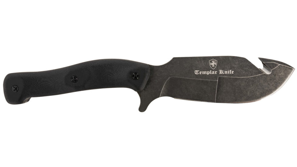 Templar Knife Reagan Field Dressing Fixed Blade Knife, 4.60in, Powder D2 Steel Blade, Gut Hook Plain Blade, Black Matte Thermoplastic Rubber G10 Handle, HBK321