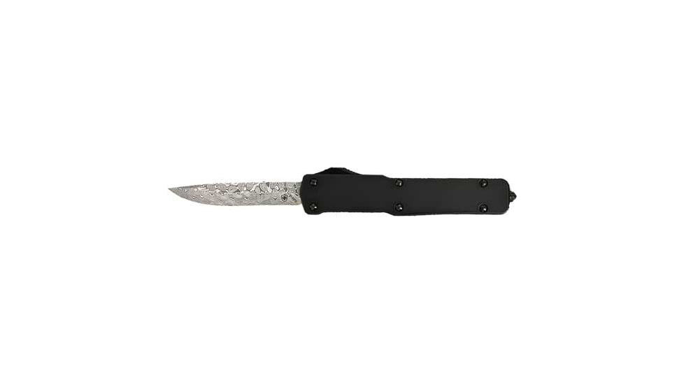 Templar Knife Premium Lightweight Slim Black Rubber Damascus OTF Knife, 3.5in, VG10 Core Damascus Steel, Drop Point Blade, Black Aluminum Handle, MABR34