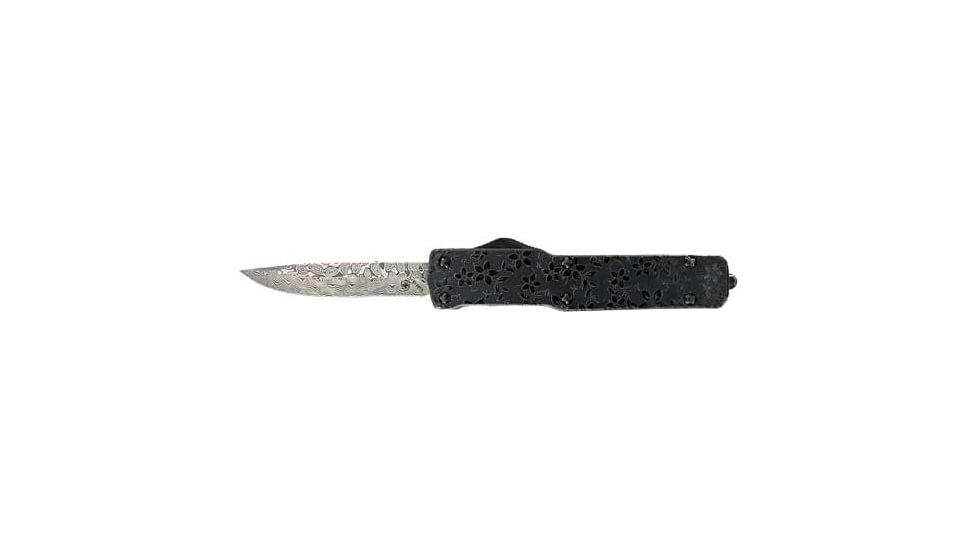 Templar Knife Slim OTF Floral Gloss Knife, 3.5in, Damascus, Teal Aluminum Handle, MAFG34