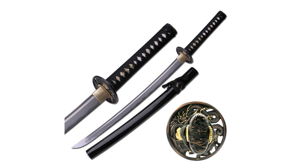 Ten Ryu Fixed Blade, 31.5in, Damascus Steel Blade, Cotton Wrapped Real Ray Skin Handle MAZ-401M