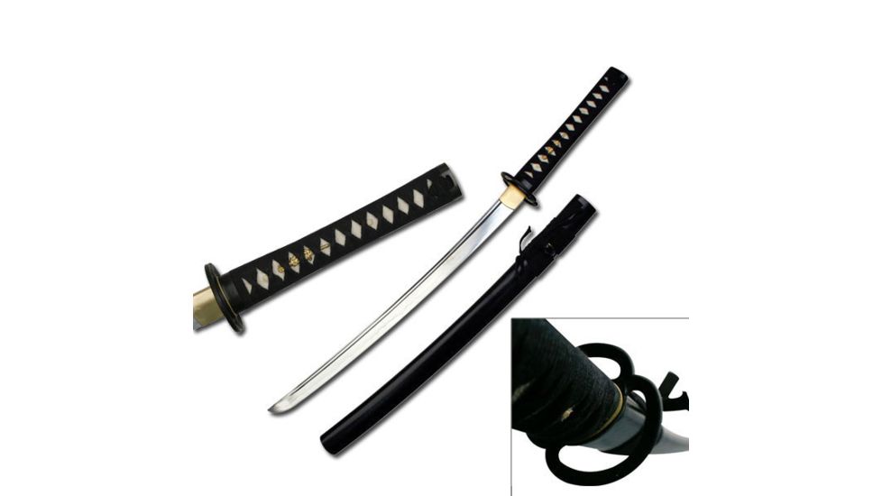 Ten Ryu Fixed Blade, 40.5in, Carbon Steel Blade, Black Cord Wrapped With Real Ray Skin Handle TR-005
