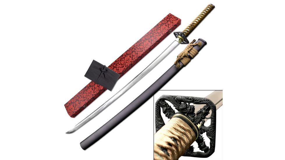 Ten Ryu Fixed Blade, 40.5in, Carbon Steel Blade, Gold Cord Wrapped Handle TR-029GR