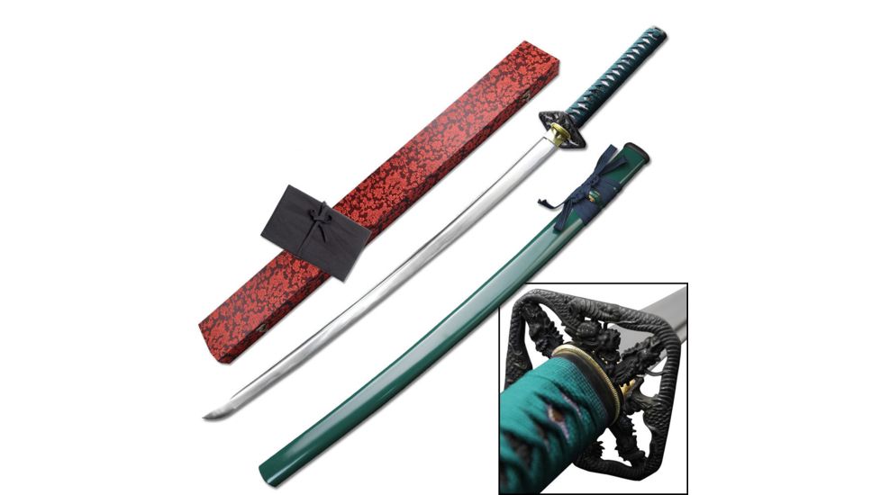 Ten Ryu Fixed Blade, 40.5in, Carbon Steel Blade, Green Cord Wrapped Handle TR-029GN