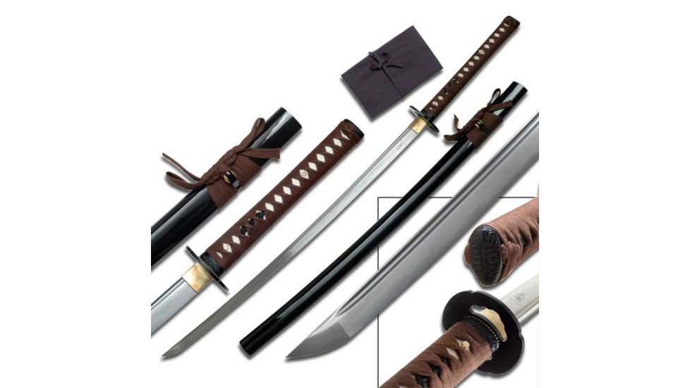 Ten Ryu Fixed Blade, 40.5in, Damascus Steel Blade, Brown Cord Wrapped Handle TR-018BR