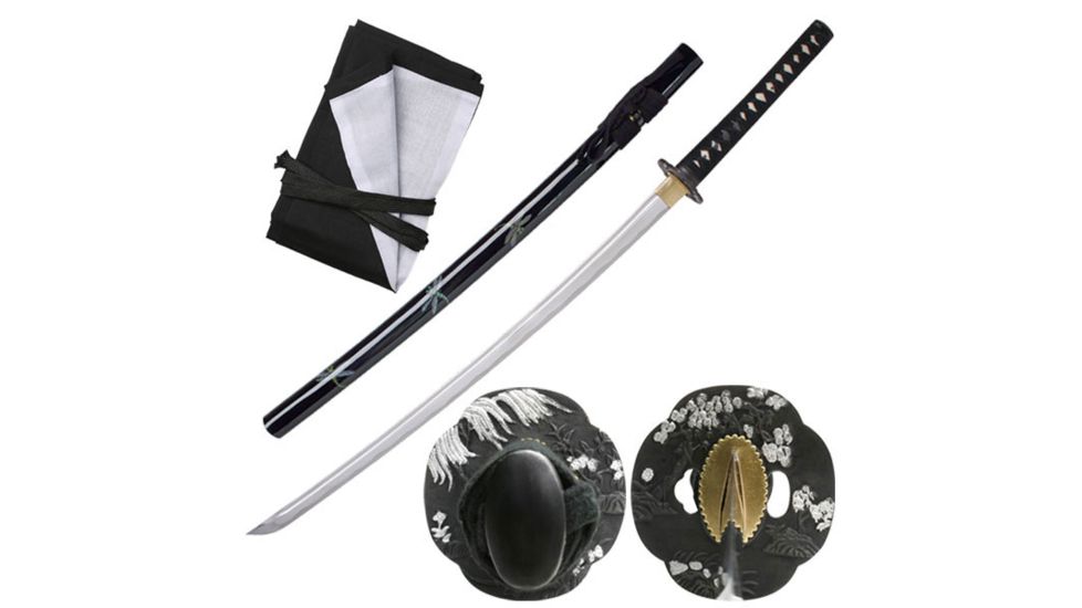 Ten Ryu Fixed Blade, 40.9in, Carbon Steel Blade, Black Cord Wrapped Real Ray Skin Handle MC-3050