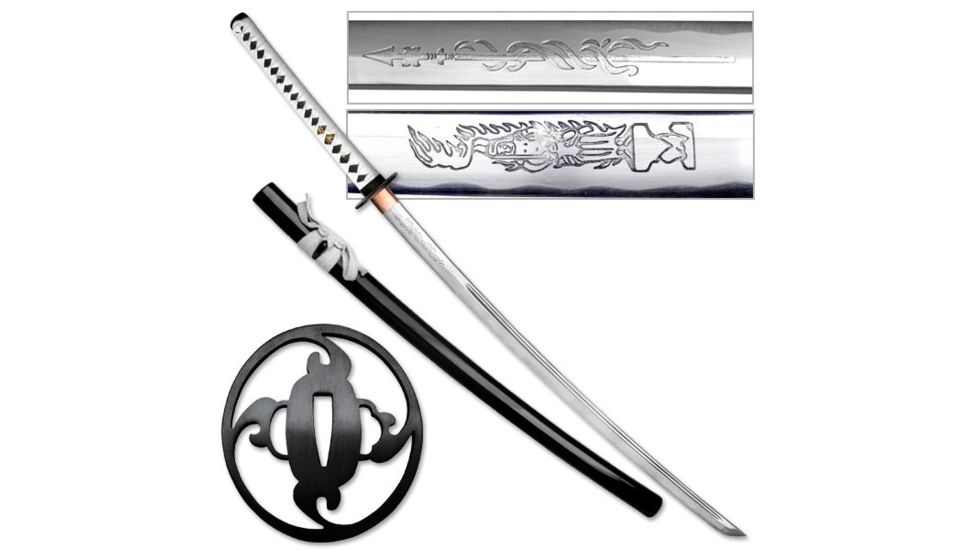 Ten Ryu Fixed Blade, 42in, Carbon Steel Blade, White Leather Wrapped With Real Ray Skin Handle MAZ-014W