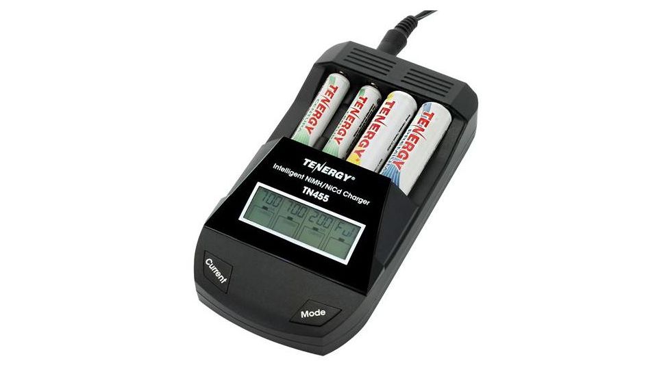 Tenergy TN455 4 Bay USB Intelligent Universal Battery Charger for AA/AAA Li-ion/NiMH/NiCd Rechargeable Batteries,Black, 1455