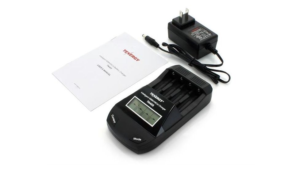 Tenergy TN455 4 Bay USB Intelligent Universal Battery Charger for AA/AAA Li-ion/NiMH/NiCd Rechargeable Batteries,Black, 1455