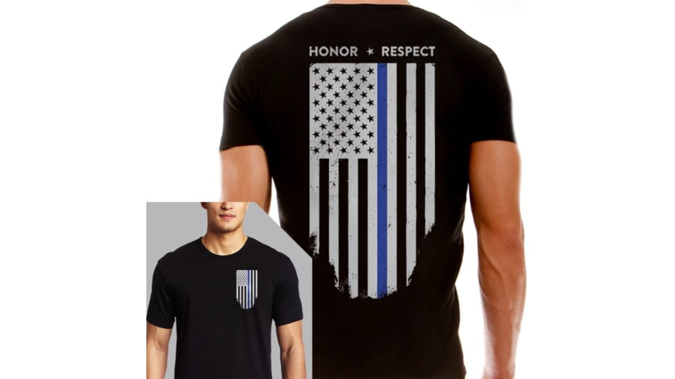 Thin Blue Line Men's T-shirt - Flag - Honor &amp; Respect, Thin Blue Line - TBL-BLACK-XXL