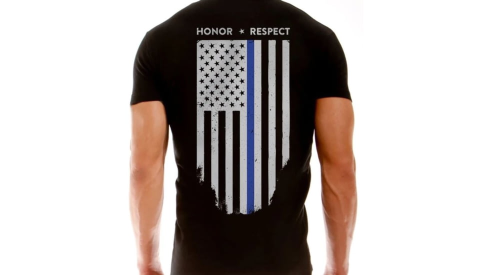 Thin Blue Line Men's T-shirt - Flag - Honor &amp; Respect, Thin Blue Line - TBL-BLACK-XXL