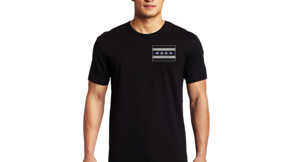 Thin Blue Line Mens T-shirt - Chicago Flag, Black - CHIC-BLACK-XXXL