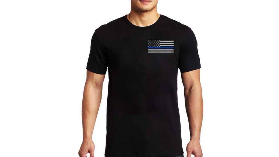 Thin Blue Line Mens - T-shirt - Flag, Black - MEN-TBL-SMALL-LOGO-BLACK-LARGE