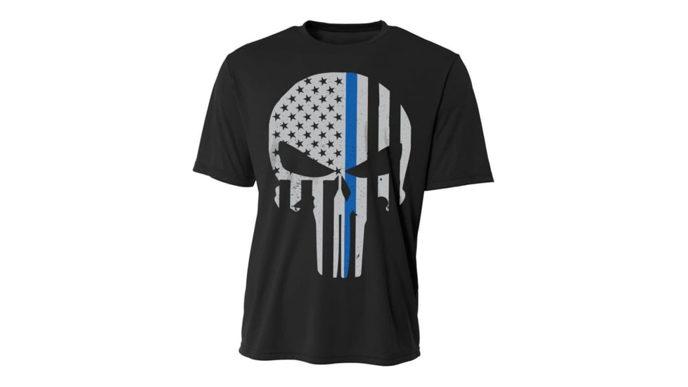Thin Blue Line Skull Polyester Shirt - POLY-SKULL-BLACK-XXXL
