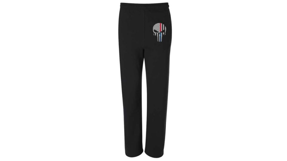 Thin Blue Line Sweatpants - Dual Line, Skull, Black - SKULL-DUAL-SPANTS-BLK-2XL