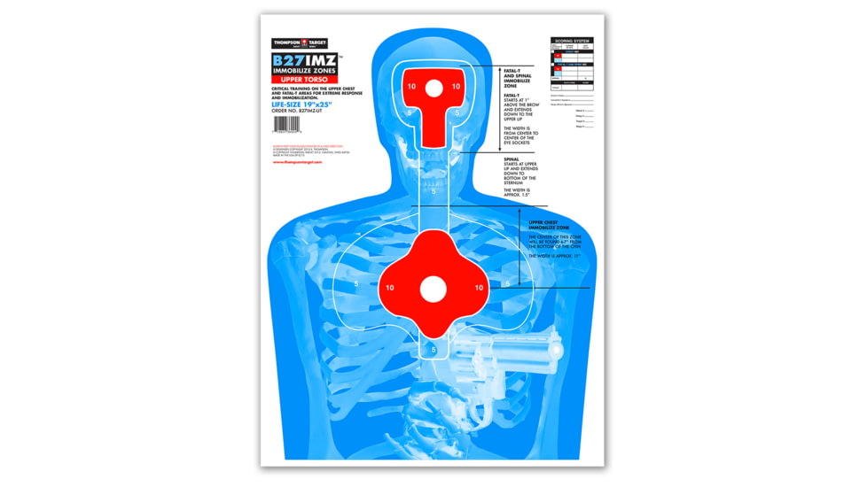 Thompson Target B27-IMZ Upper Torso 19x25in Silhouette Shooting Targets, 20 Pack, Blue, Extra Large, 6924-20