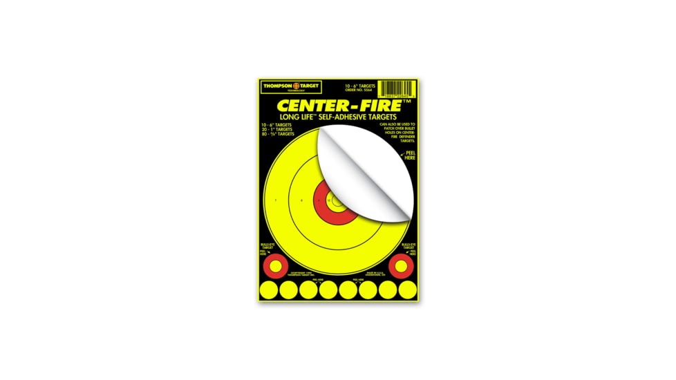 Thompson Target Center-Fire 6.5x9in Adhesive Peel &amp; Stick Targets, 30 Pack, Yellow, XS, 5564-30