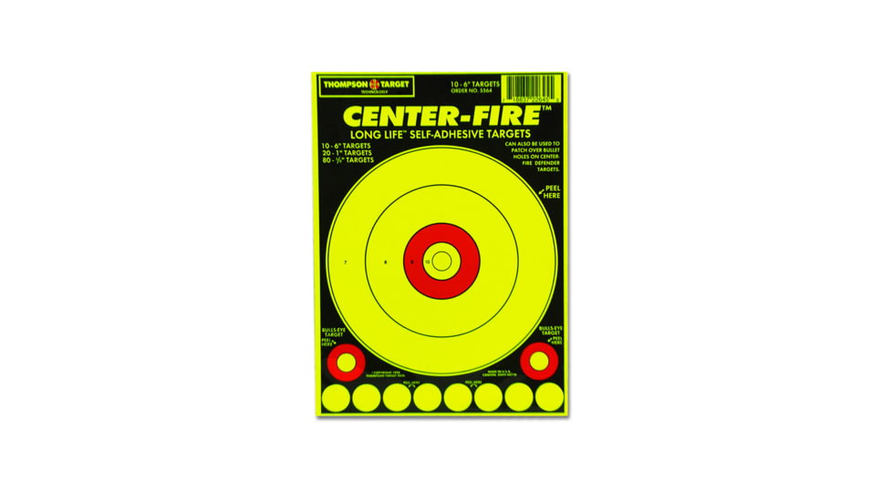 Thompson Target Center-Fire 6.5x9in Adhesive Peel &amp; Stick Targets, 30 Pack, Yellow, XS, 5564-30