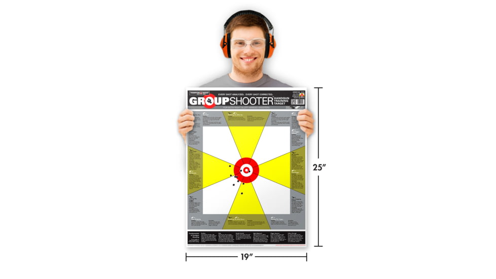 Thompson Target Group Shooter Handgun - Paper Diagnostic Shooting Targets - 19x25in, 20 Pack, Yellow, Extra Large, 9200-20