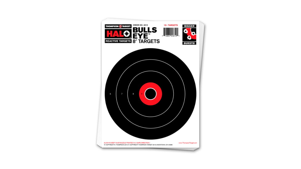Thompson Target HALO Bullseye 8in Reactive Splatter Targets 8.5x11, 20 Pack, Black/Red, Small, 4610-20