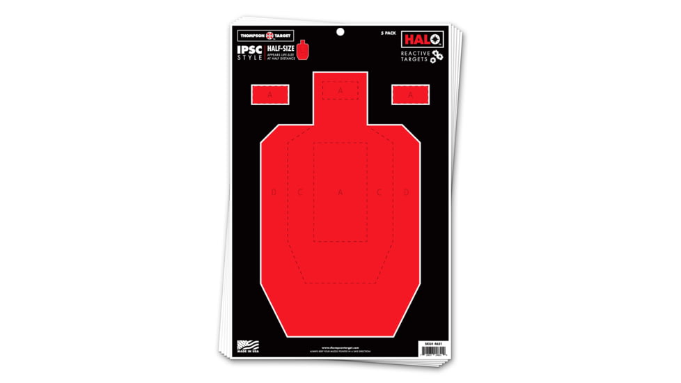 Thompson Target HALO IPSC Style Half-Size Reactive Splatter Targets 12.5x19, 10 Pack, Black/Red, Large, 4651-10