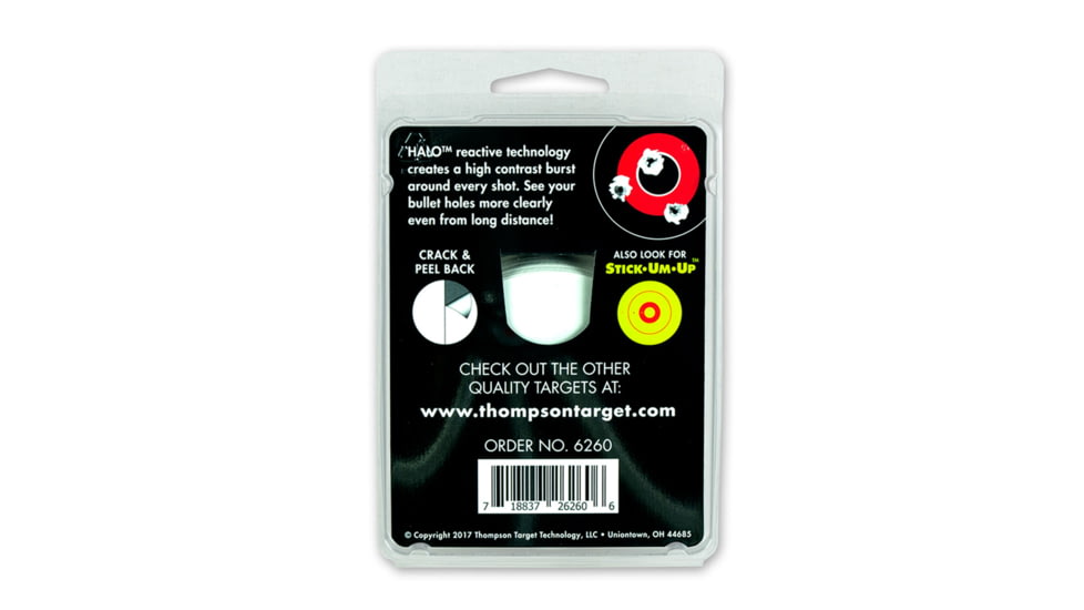 Thompson Target HALO Stick-Um-Up 3in Adhesive Reactive Targets In Re-Close Container, 100 Pack, Black/Red, Extra Small, 6260-100