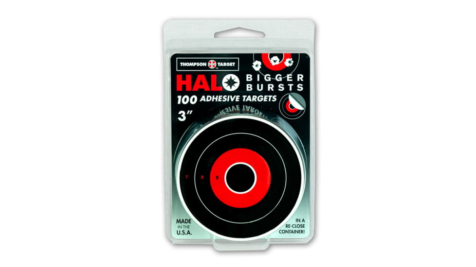 Thompson Target HALO Stick-Um-Up 3in Adhesive Reactive Targets In Re-Close Container, 100 Pack, Black/Red, Extra Small, 6260-100