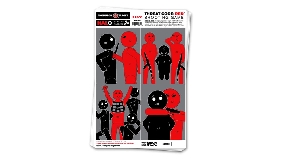 Thompson Target HALO Threat Code Red Reactive Splatter Shooting Game Targets 12.5x19, 10 Pack, Black/Red, Large, 4655-10
