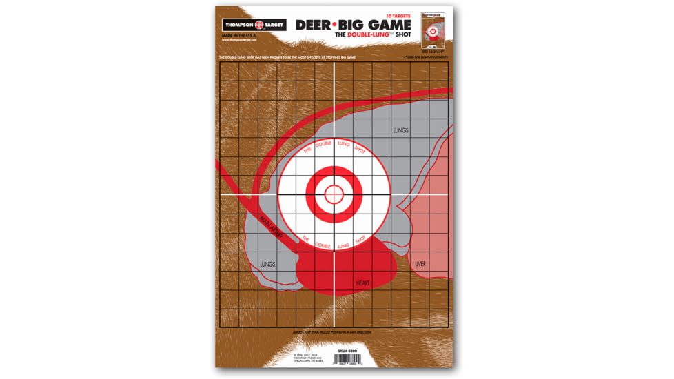 Thompson Target Life-Size Deer Vitals Paper Hunting Targets 12.5x19, 25 Pack, Brown, Large, 8800-25