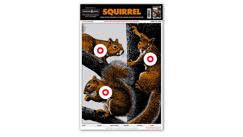 Thompson Target Life-Size Squirrel 12.5x19 Paper Hunting Targets, 30 Pack, Brown, Large, 2004-30