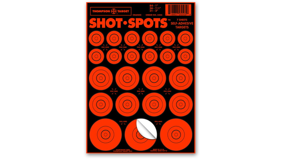 Thompson Target Shot Spots 6.5x9 Adhesive Target Paster Bullseyes, 25 Pack, Orange, Extra Small, 5505-25