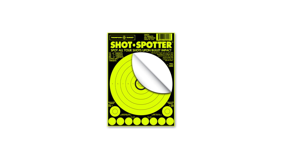 Thompson Target Shot Spotter 6.5x9in Adhesive Peel &amp; Stick Targets, 30 Pack, Green, XS, 5502-30