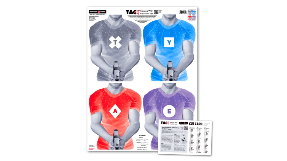 Thompson Target TAC Target Training W/Audible Cues 19x25 Shooting Targets, 20 Pack and Cue Card, Multi, Extra Large, 2704-20