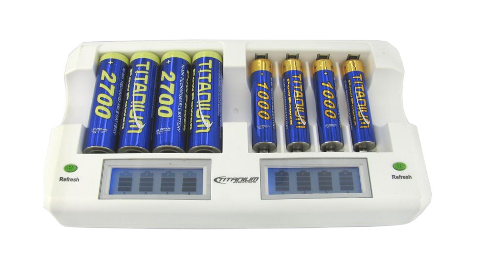 Titanium Smart Fast 8 Bay Battery Charger, White, 8800