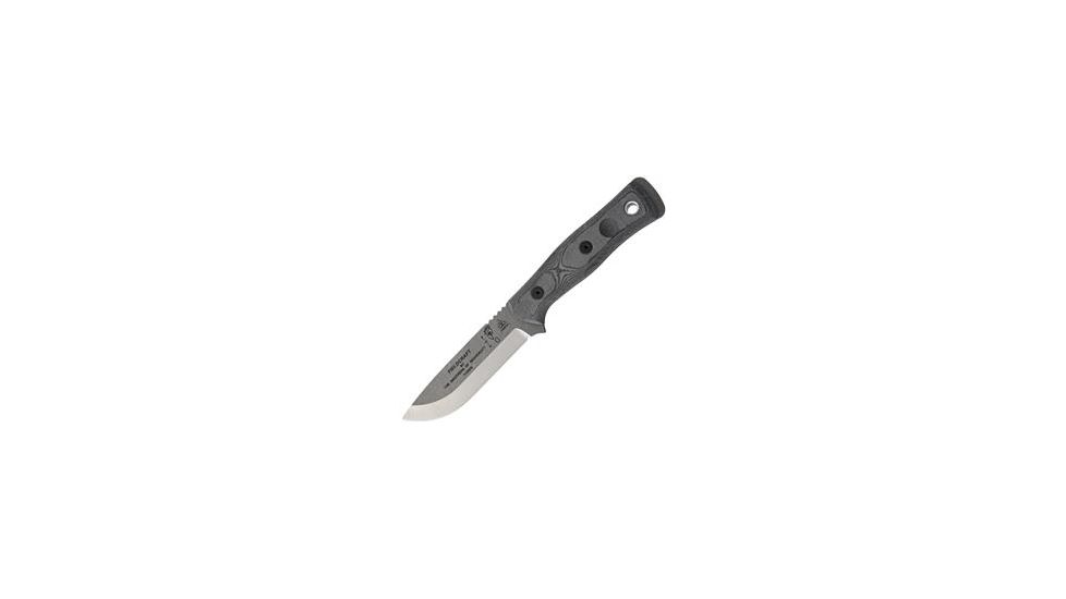 Tops Knives Brothers Of Bushcraft 154cm Fixed Blade Knife, w/Linen Micarta Handle, Tumble Finish, Black, 4.75in, BROS-TBF-02