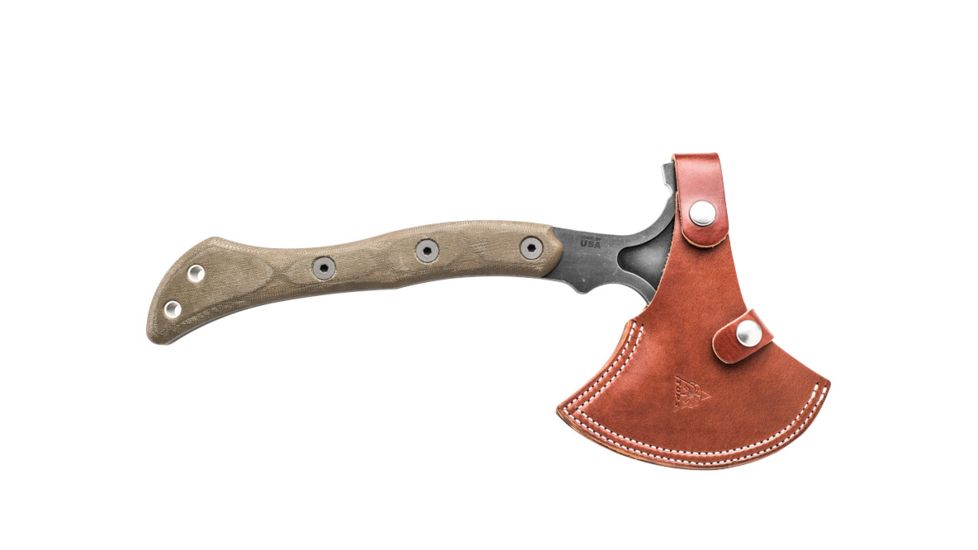 Tops Knives Hammer Hawk Tomahawk Ax, 4.5 in Acid Rain 1075 RC 56-58 Blade, Green Canvas Micarta Handle, HAMH-03