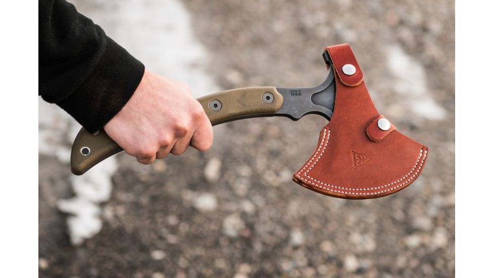 Tops Knives Hammer Hawk Tomahawk Ax, 4.5 in Acid Rain 1075 RC 56-58 Blade, Green Canvas Micarta Handle HAMH-03