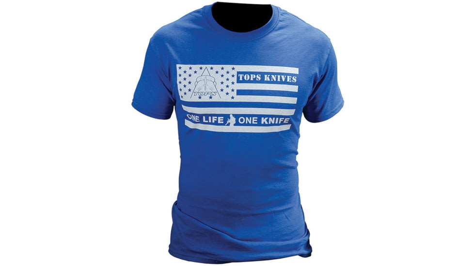 TOPS Knives T-Shirt Flag Logo, Blue, Medium, TS-FLAGBLU-MEDIUM